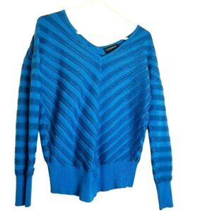 Lane‎ Bryant Womens Blue Striped V-Neck Sweater Size 14/16 Rayon & Nylon Blend